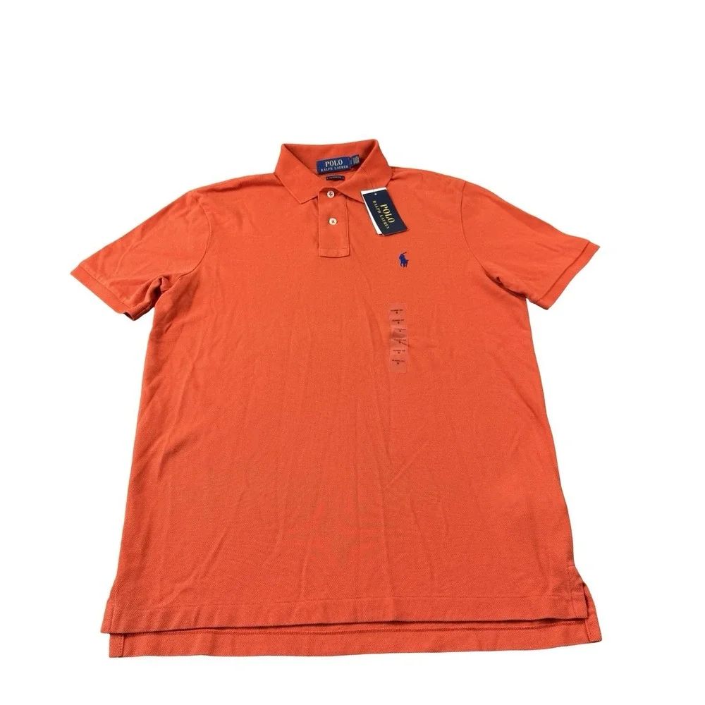 Polo Ralph Lauren Orange Blue Horse Cotton Men's Polo Shirt Size S NWT